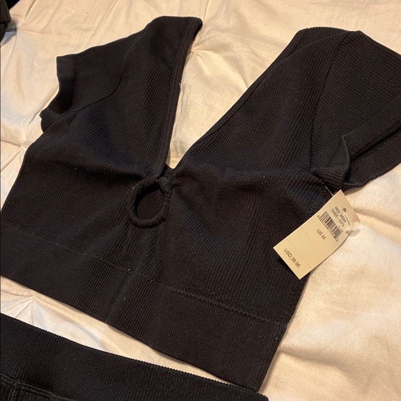 Aerie Black Two-Piece Set with V-Neck Top and Shorts x 2 - Picture 2 of 6